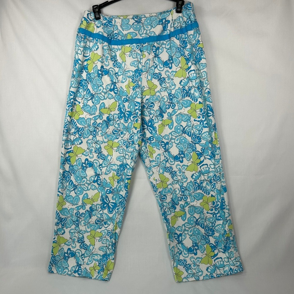 Vintage Dressbarn Butterfly Crop‎ Pants – Blue Green Butterfly Print Capris (12)